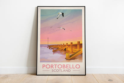 Portobello Poster, Vintage looking Portobello illustration,  Edinburgh Print, Scottish Art, Scottish Gifts, Vintage Scotland