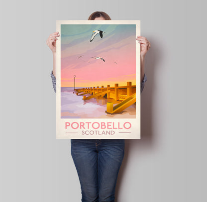 Portobello Poster, Vintage looking Portobello illustration,  Edinburgh Print, Scottish Art, Scottish Gifts, Vintage Scotland