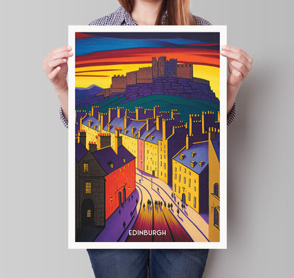 Edinburgh Castle Print  - Vibrant Colourful Edinburgh Poster - Scottish Wall Art - Grassmarket