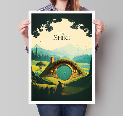 The Shire Travel Poster | Hobbiton Retro Middle-Earth Print | Vintage Travel Poster Art | LOTR