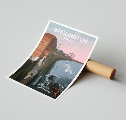 Bridlington Poster,  East Yorkshire Travel print, English Wall Art Print, Coastal Town