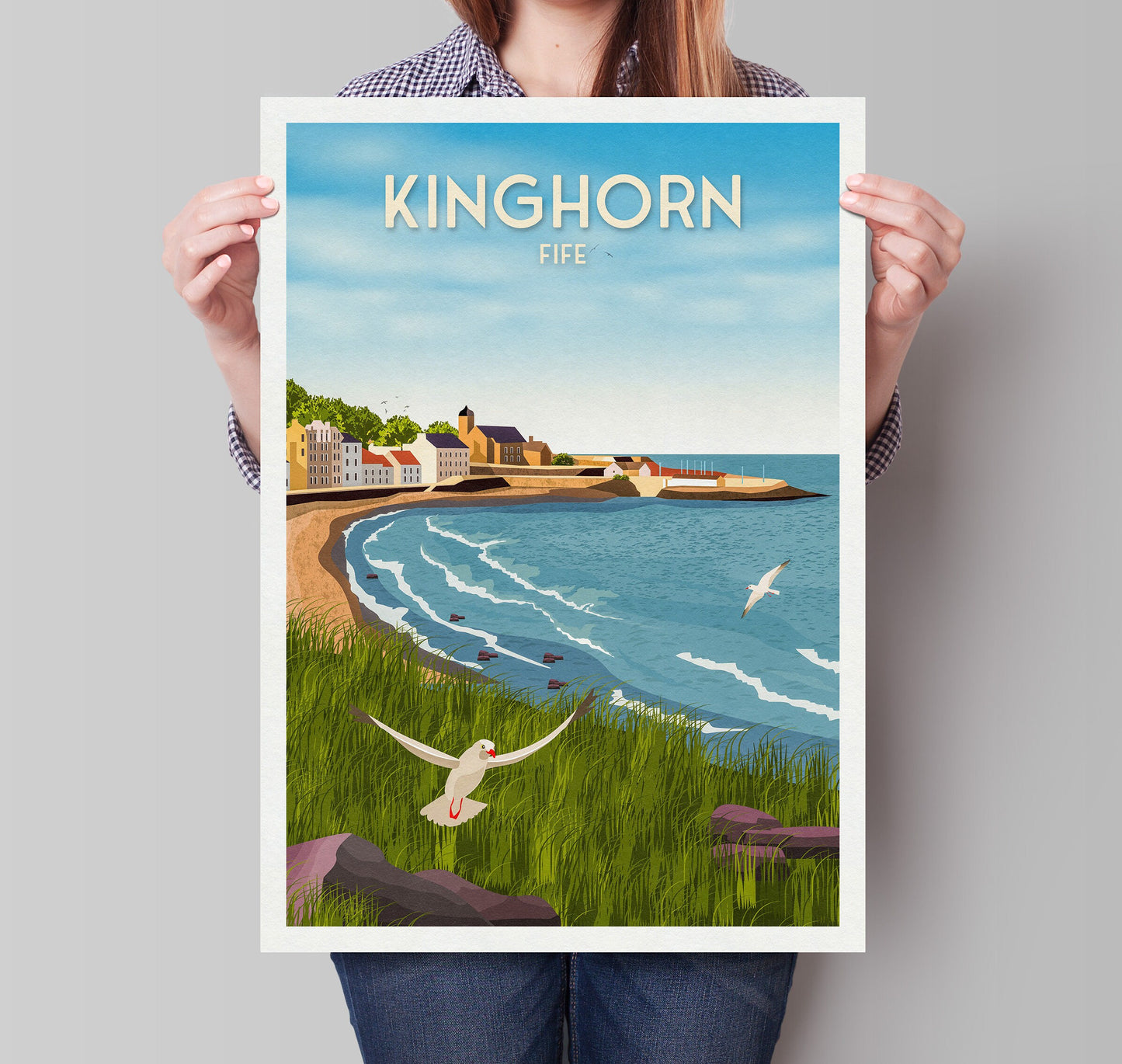 Kinghorn Print - Fife Travel Poster - Kinghorn Harbour - Historic Village - Scottish Wall Art - Historical Scottish Town - East Neuk