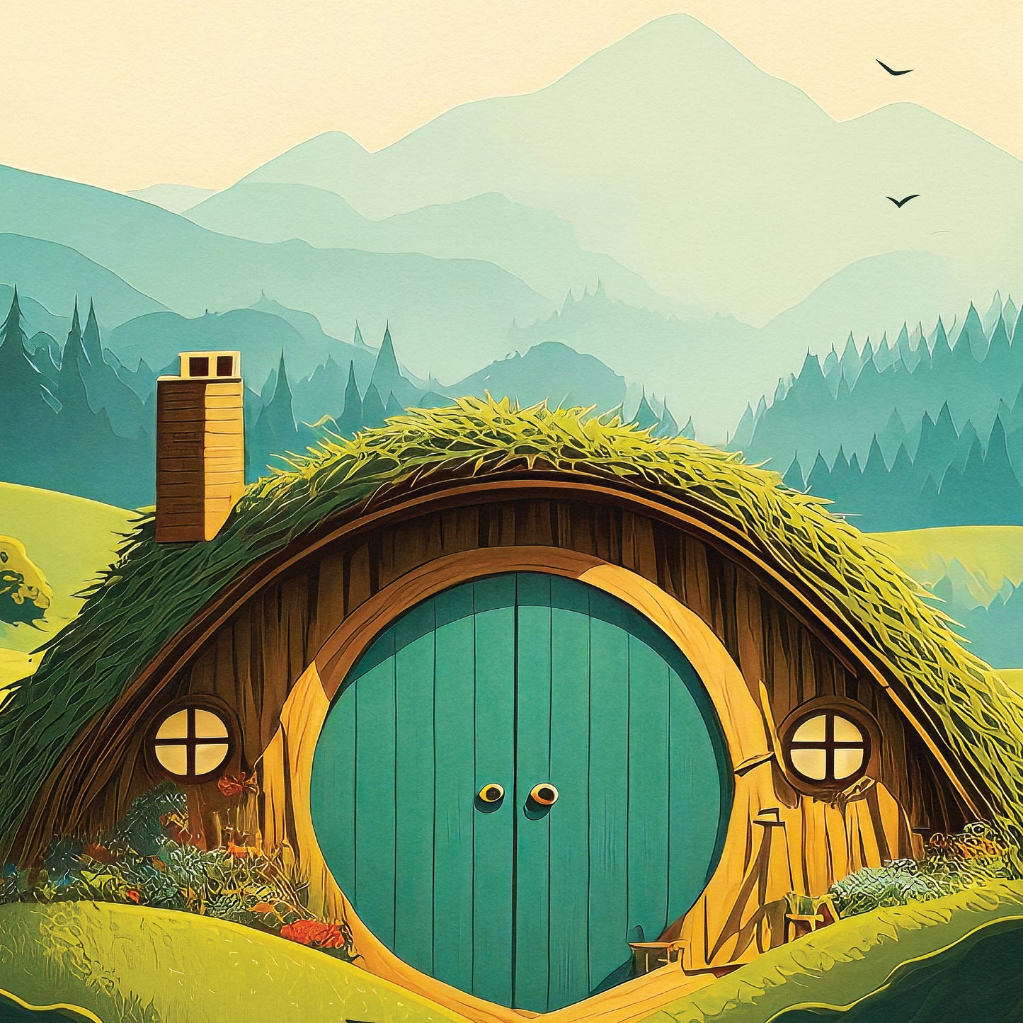 The Shire Travel Poster | Hobbiton Retro Middle-Earth Print | Vintage Travel Poster Art | LOTR