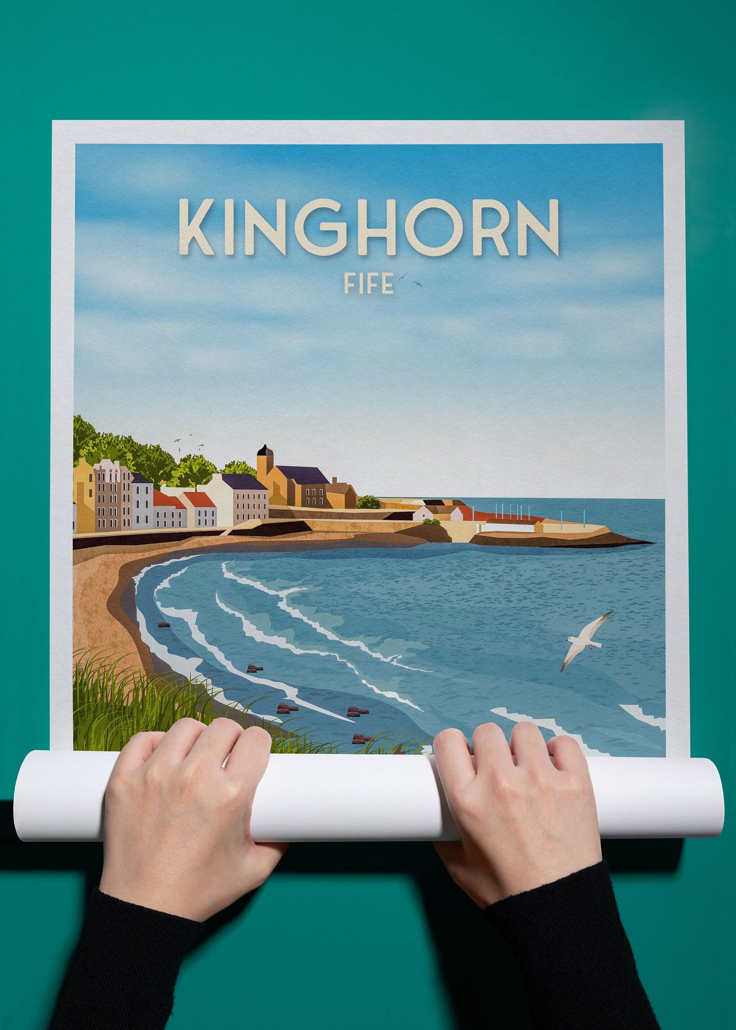 Kinghorn Print - Fife Travel Poster - Kinghorn Harbour - Historic Village - Scottish Wall Art - Historical Scottish Town - East Neuk