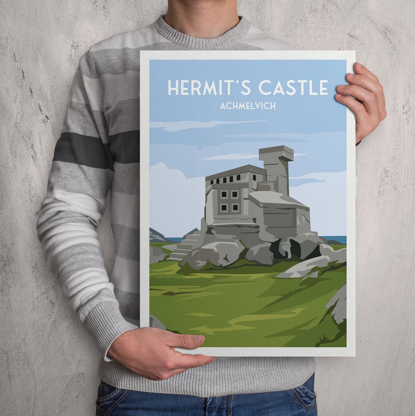 Hermit's Castle Print | Achmelvich | Lairg | Lochinver | NC500 | Scotland | Travel Poster