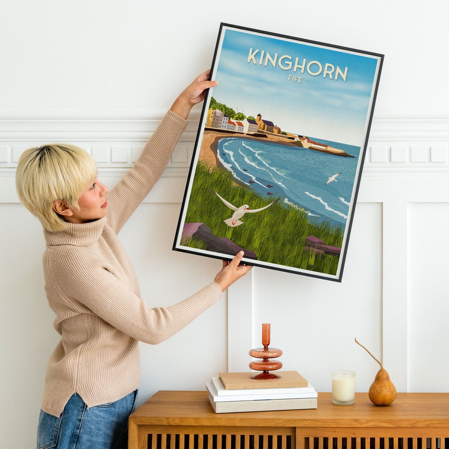 Kinghorn Print - Fife Travel Poster - Kinghorn Harbour - Historic Village - Scottish Wall Art - Historical Scottish Town - East Neuk