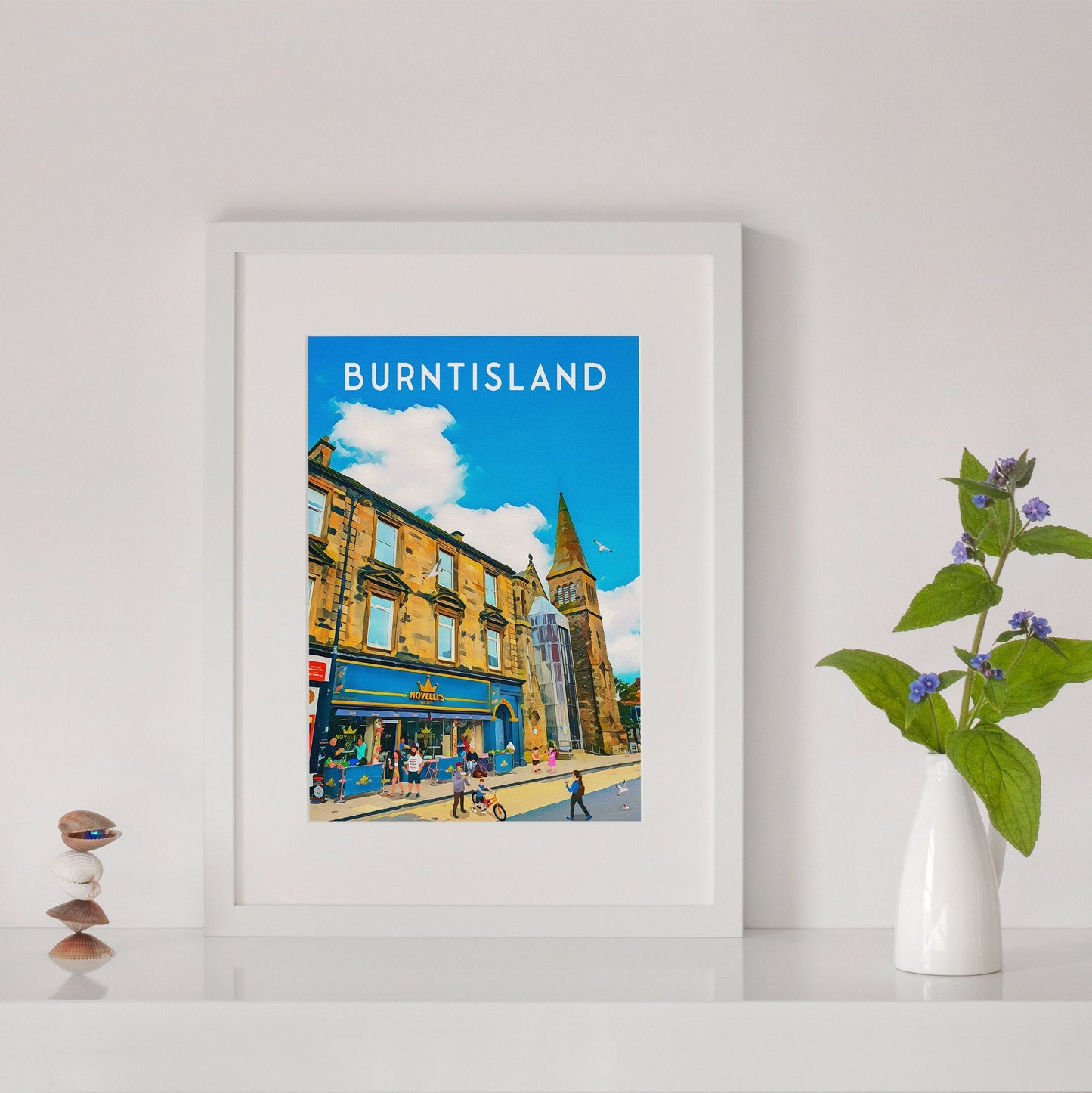 Burntisland Travel Poster - Framed Print - High Street - Novelli's Ice Cream - Fife Coastal Path - Scottish Travel Poster