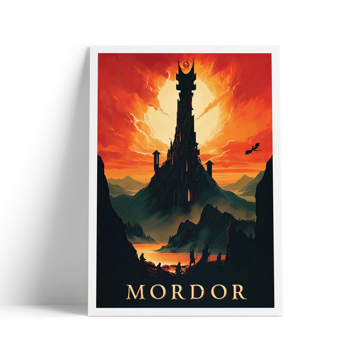 Mordor Travel Poster | Gandalf | Tower of Sauron Middle-Earth Print | Dragon | Gollum  | Fellowship | Vintage Travel Poster Art | LOTR