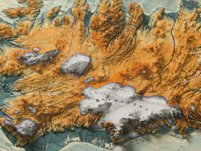 Iceland Map - 2D Print - Iceland Geology - Vintage - Shaded Relief Map - retro map - kopavogur - hekla - Reykjavik - Keflavik - Geysir