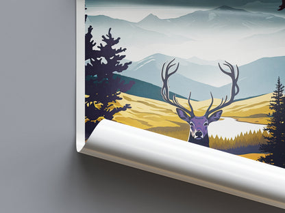 Cairngorms National Park Travel Poster | National Park | Scotland | Cairngorms Print | Scottish Highlands | Stag | Deer | Cairngorms Poster