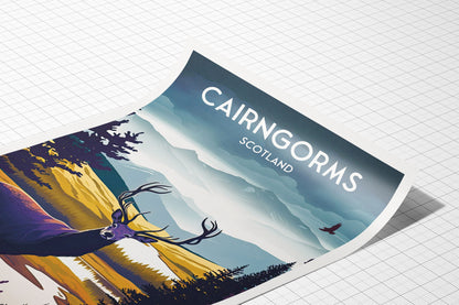 Cairngorms National Park Travel Poster | National Park | Scotland | Cairngorms Print | Scottish Highlands | Stag | Deer | Cairngorms Poster