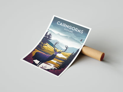 Cairngorms National Park Travel Poster | National Park | Scotland | Cairngorms Print | Scottish Highlands | Stag | Deer | Cairngorms Poster