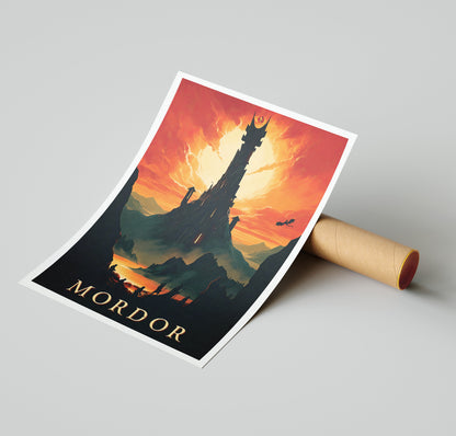 Mordor Travel Poster | Gandalf | Tower of Sauron Middle-Earth Print | Dragon | Gollum  | Fellowship | Vintage Travel Poster Art | LOTR