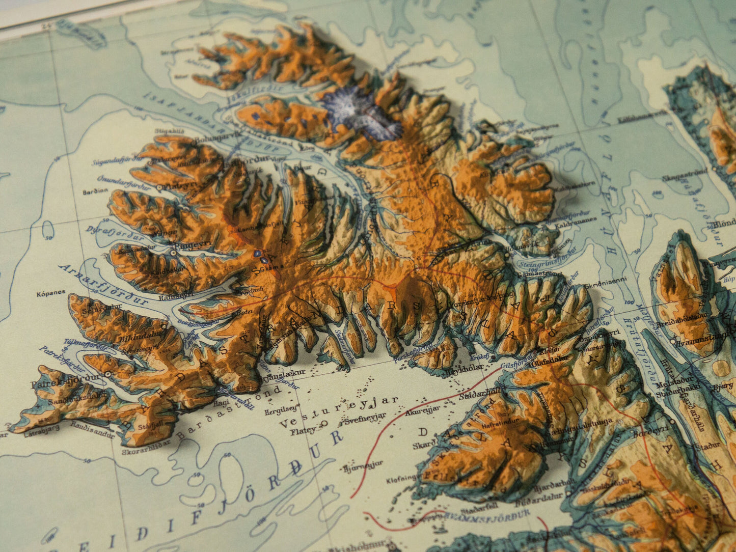 Iceland Map - 2D Print - Iceland Geology - Vintage - Shaded Relief Map - retro map - kopavogur - hekla - Reykjavik - Keflavik - Geysir