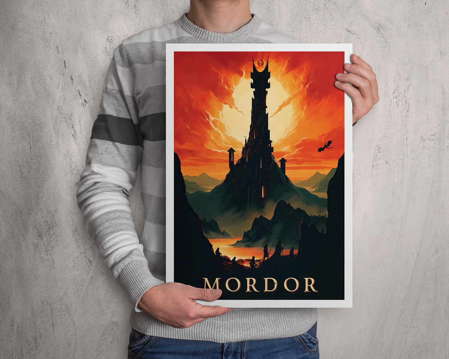 Mordor Travel Poster | Gandalf | Tower of Sauron Middle-Earth Print | Dragon | Gollum  | Fellowship | Vintage Travel Poster Art | LOTR