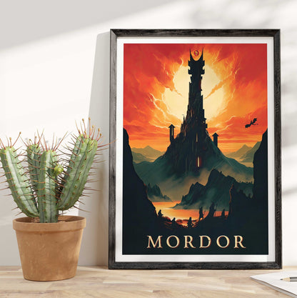 Mordor Travel Poster | Gandalf | Tower of Sauron Middle-Earth Print | Dragon | Gollum  | Fellowship | Vintage Travel Poster Art | LOTR