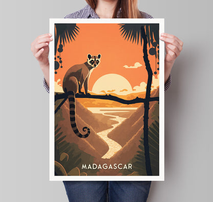 Madagascar Print | Ring-Tailed Lemur | Lemur catta | Madagascar Gift | Travel Poster