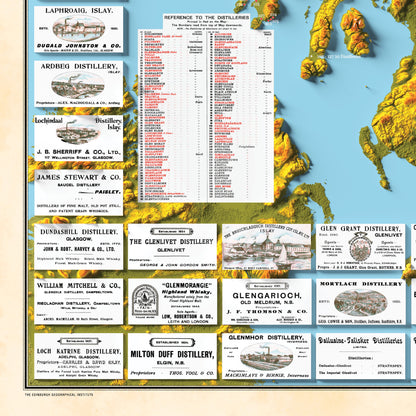 Distillery Map of Scotland -  Scotch Whisky Map - The Scottish Malts - 3D Relief Effect Print, distilleries Poster, Scotland art, whiskey