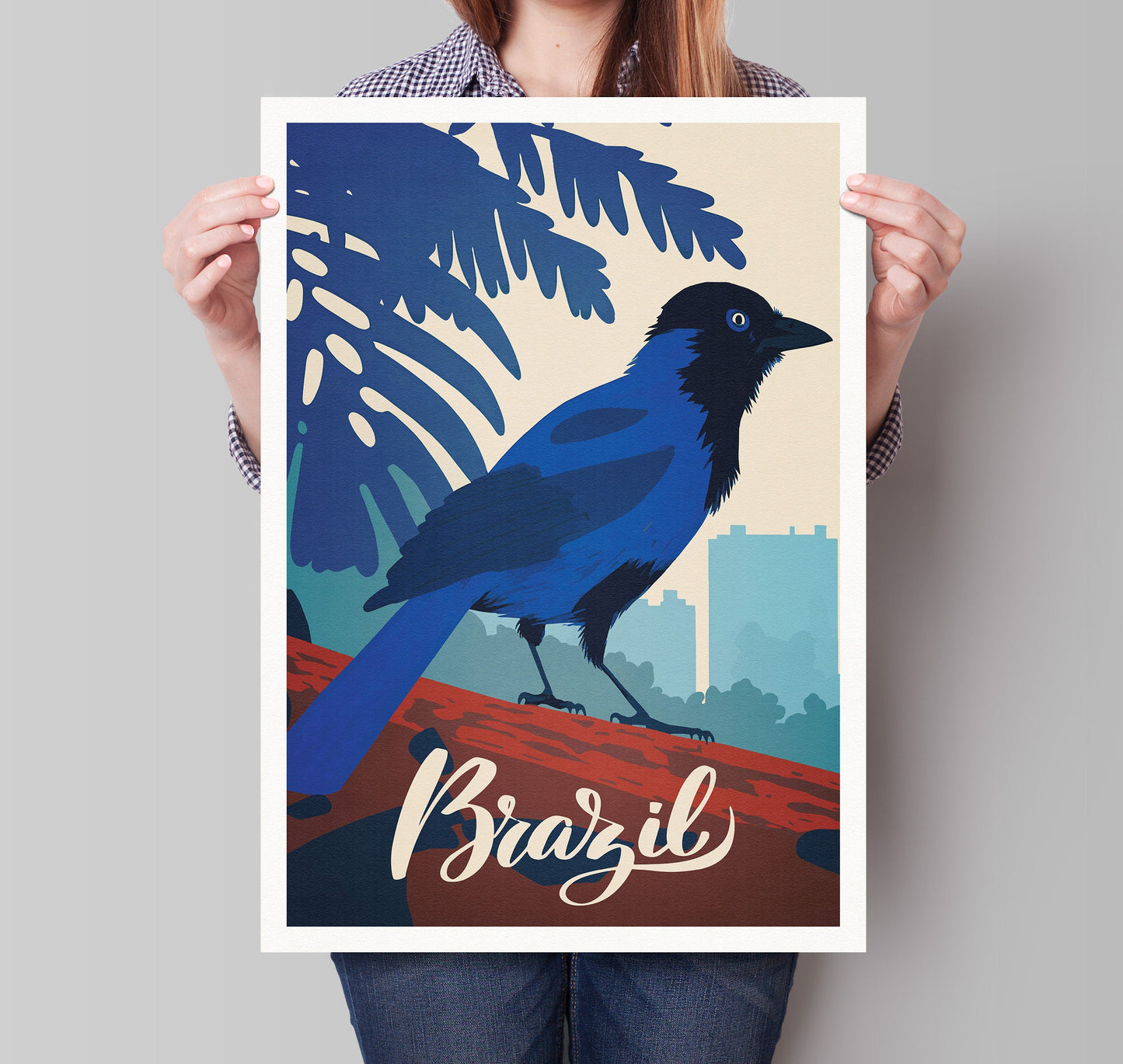 Brazil Print - Azure Jay - Gralha Azul - Cyanocorax caeruleus - Travel Poster - Brazilian Gift - A3, A2, A1