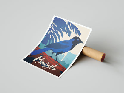 Brazil Print - Azure Jay - Gralha Azul - Cyanocorax caeruleus - Travel Poster - Brazilian Gift - A3, A2, A1