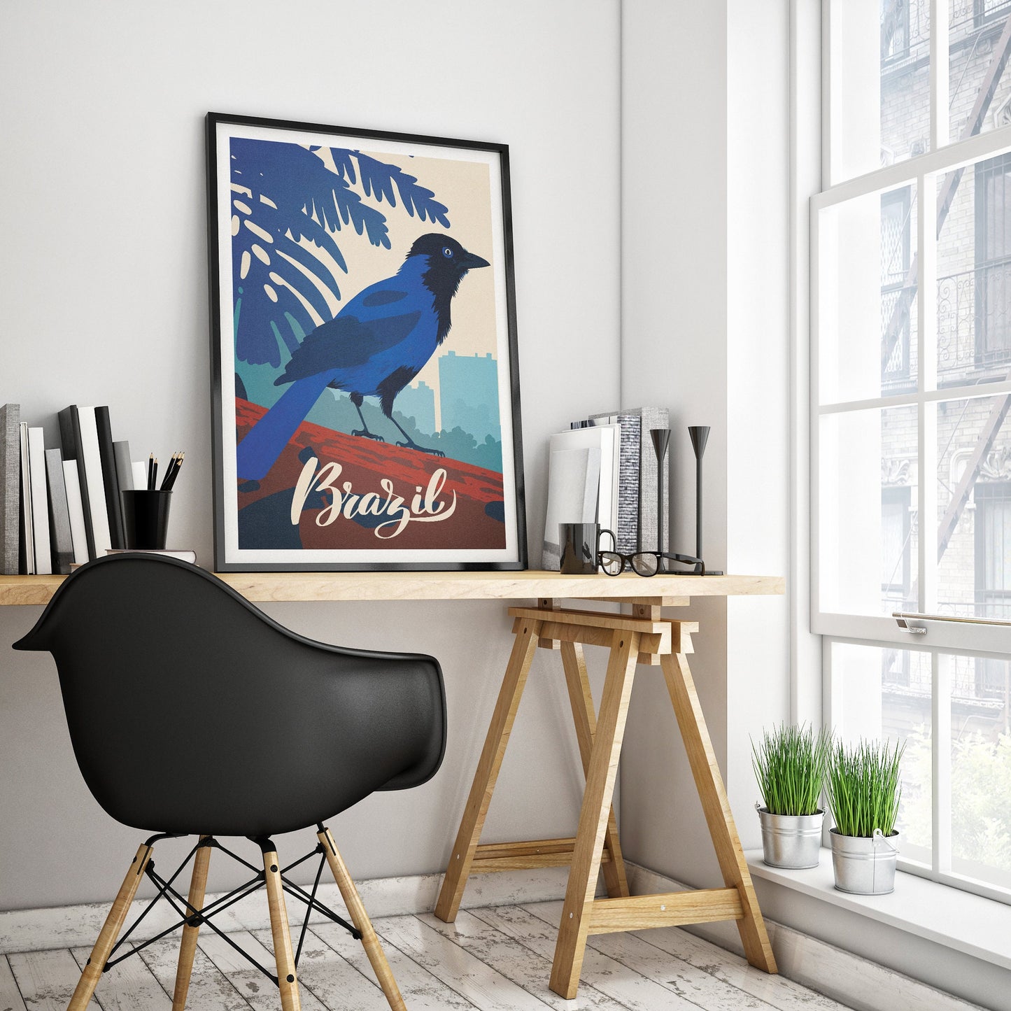 Brazil Print - Azure Jay - Gralha Azul - Cyanocorax caeruleus - Travel Poster - Brazilian Gift - A3, A2, A1