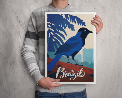 Brazil Print - Azure Jay - Gralha Azul - Cyanocorax caeruleus - Travel Poster - Brazilian Gift - A3, A2, A1