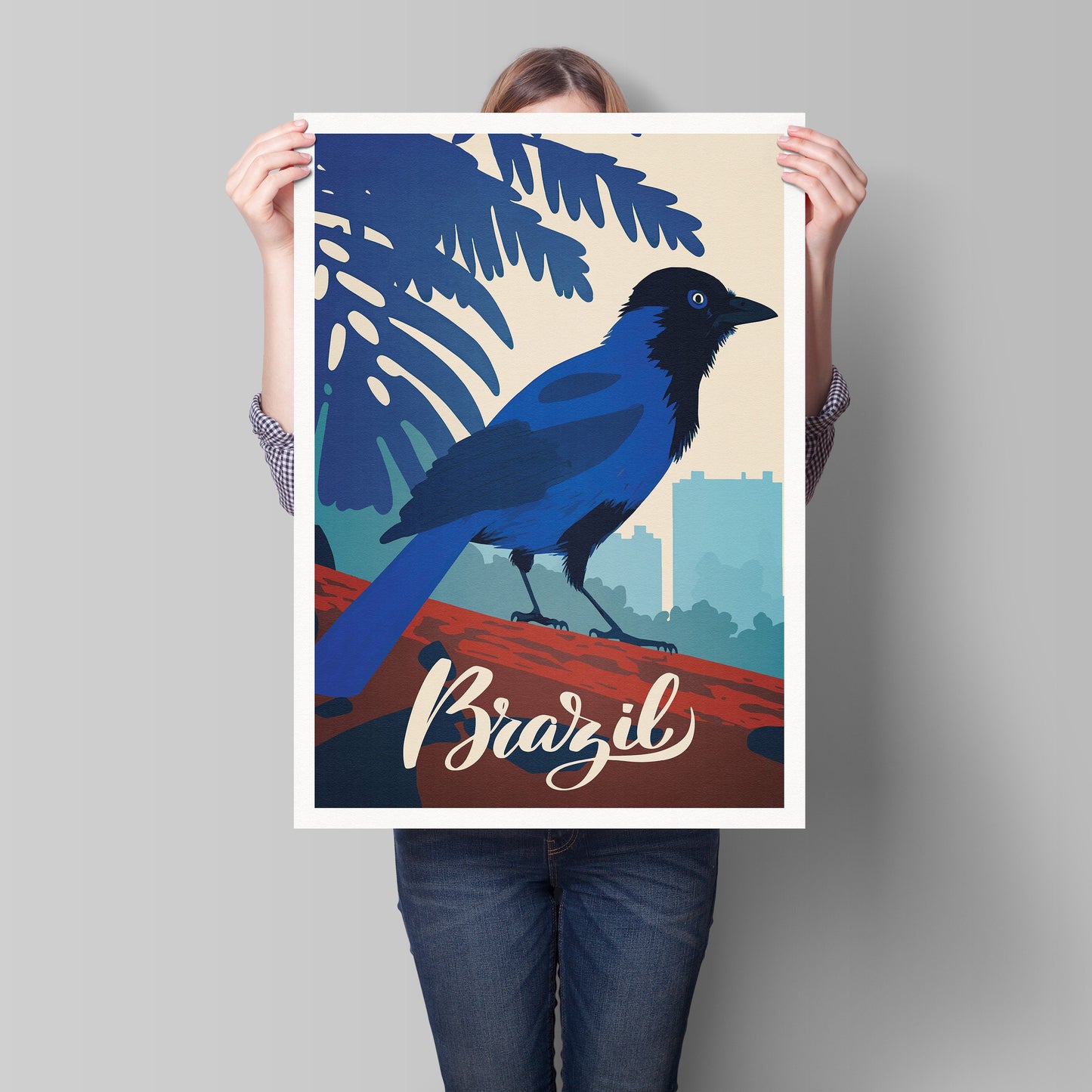 Brazil Print - Azure Jay - Gralha Azul - Cyanocorax caeruleus - Travel Poster - Brazilian Gift - A3, A2, A1