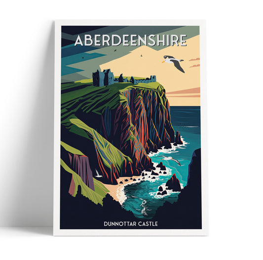 Aberdeenshire Print - Dunnottar Castle Art - Stonehaven Travel Poster - Wedding gift - Birthday present