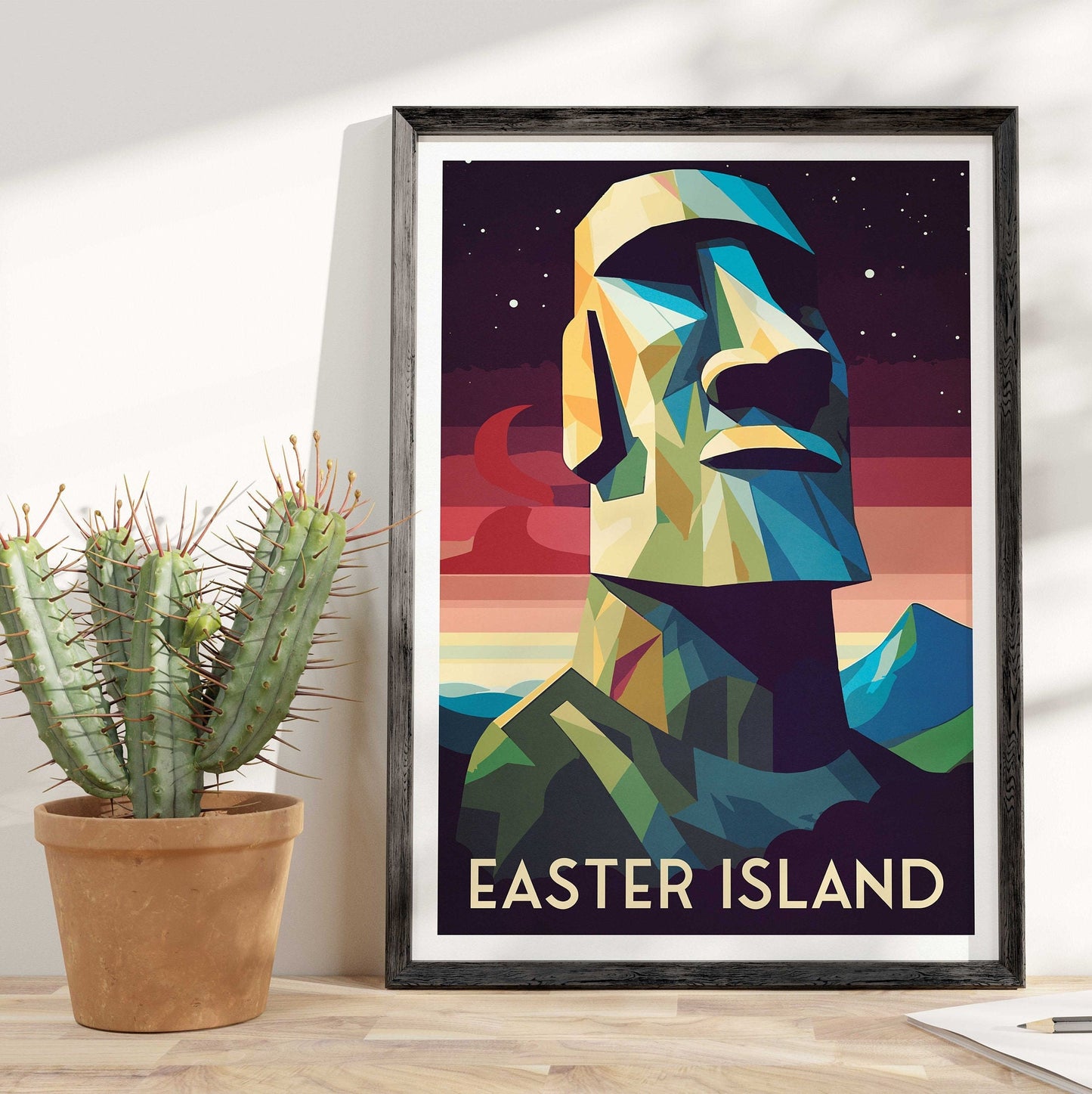 Easter Island Print | Moai statues | Rapa Nui | Travel Poster | Birthday Gift | Home Decor Artwork