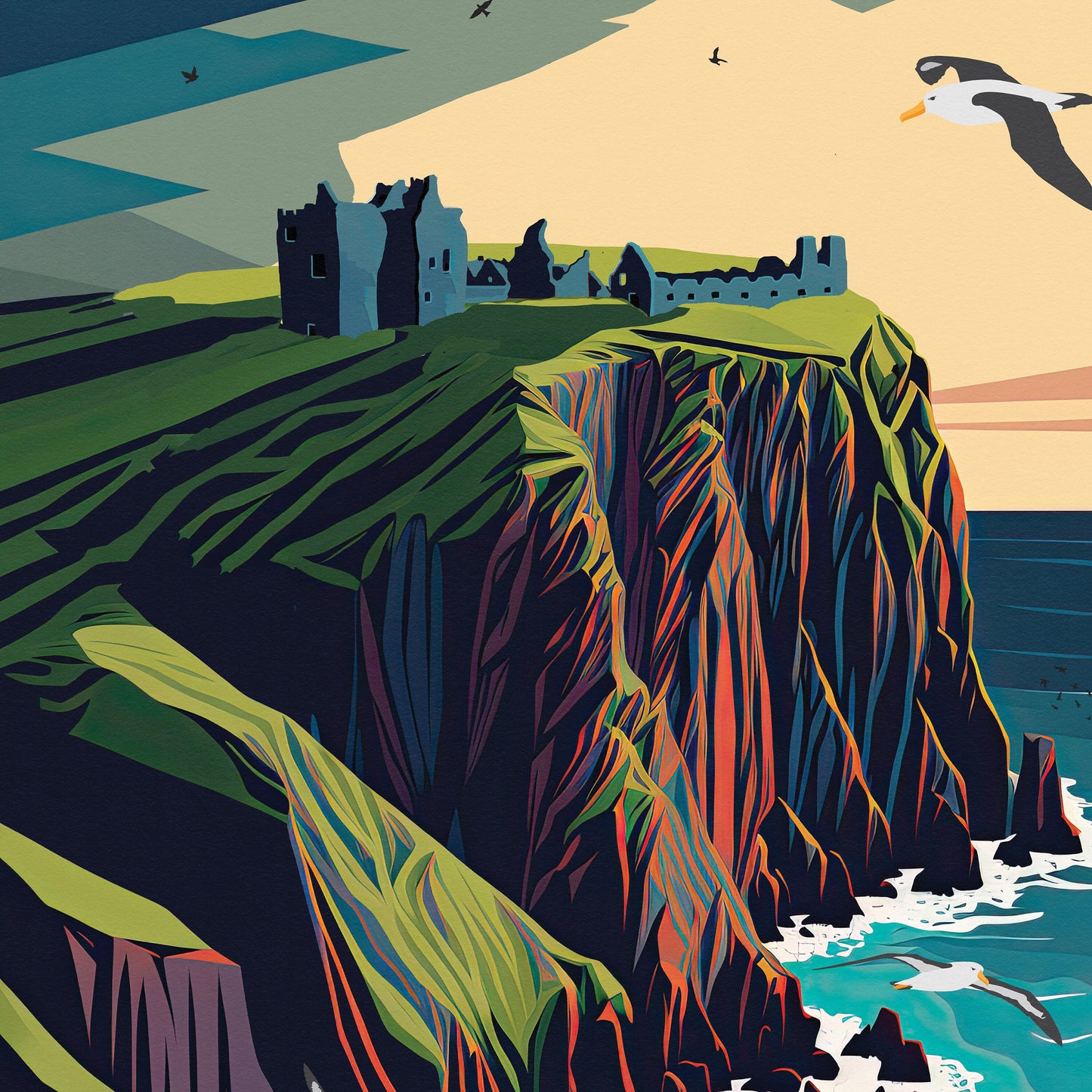 Aberdeenshire Print - Dunnottar Castle Art - Stonehaven Travel Poster - Wedding gift - Birthday present