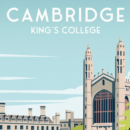 Cambridge Travel Poster featuring King's College and Punting Boats - England - Wall Art Print - Wedding gift