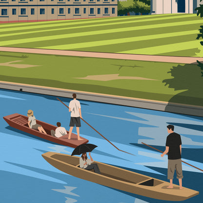 Cambridge Travel Poster featuring King's College and Punting Boats - England - Wall Art Print - Wedding gift