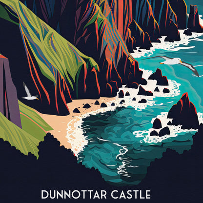 Aberdeenshire Print - Dunnottar Castle Art - Stonehaven Travel Poster - Wedding gift - Birthday present