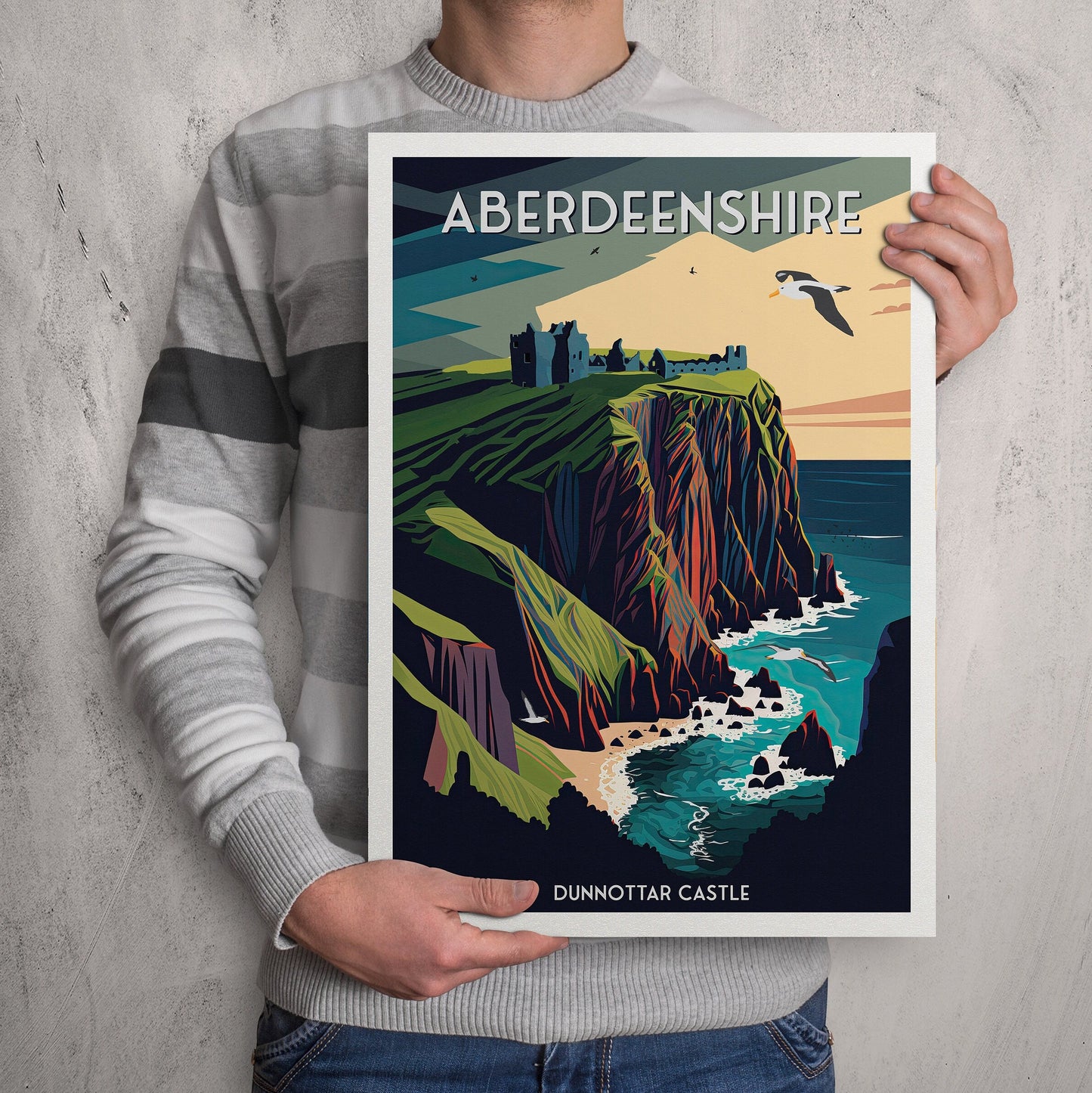 Aberdeenshire Print - Dunnottar Castle Art - Stonehaven Travel Poster - Wedding gift - Birthday present