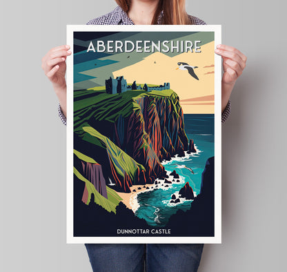 Aberdeenshire Print - Dunnottar Castle Art - Stonehaven Travel Poster - Wedding gift - Birthday present