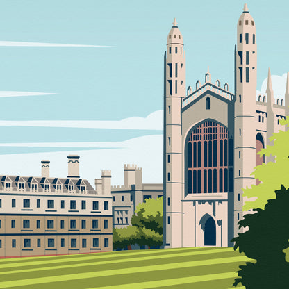 Cambridge Travel Poster featuring King's College and Punting Boats - England - Wall Art Print - Wedding gift