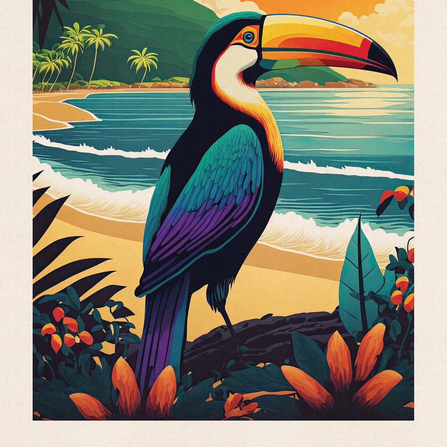 Costa Rica Print | Toucan | Travel Poster | Birthday Gift | Home Decor Artwork