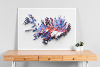 Iceland Art Relief Map - 2D Print - Iceland Geology  - Shaded Relief Map - retro map - kopavogur - Reykjavik - Icelandic Wall Art Gift