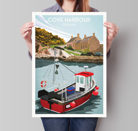 Cove Harbour Print - Travel Poster - Scottish Borders - Cockburnspath - Scottish Wall Art - Scotland Gift