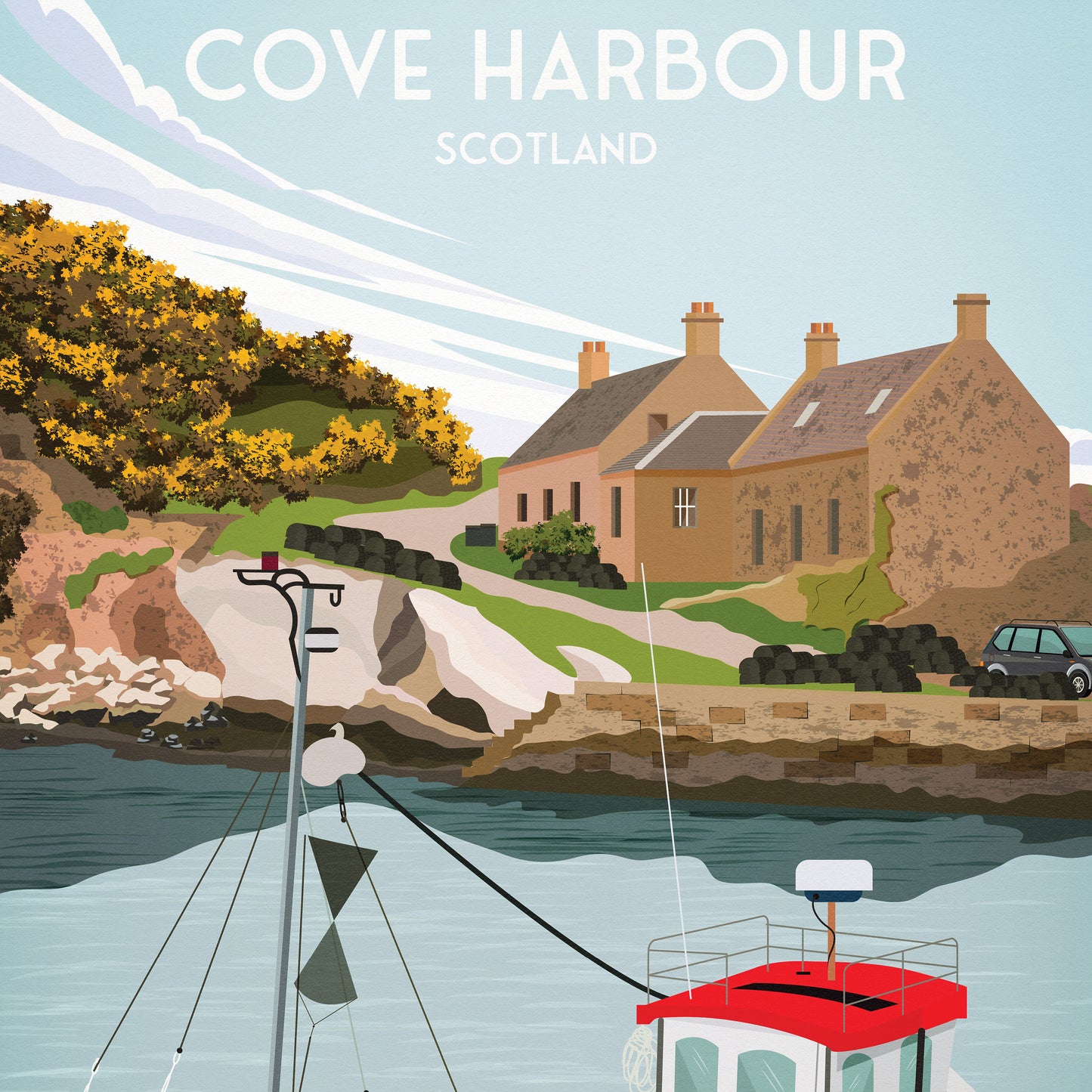 Cove Harbour Print - Travel Poster - Scottish Borders - Cockburnspath - Scottish Wall Art - Scotland Gift