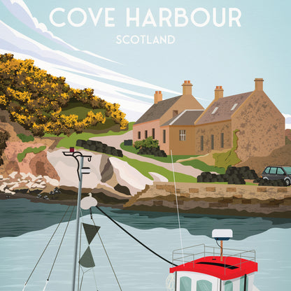 Cove Harbour Print - Travel Poster - Scottish Borders - Cockburnspath - Scottish Wall Art - Scotland Gift