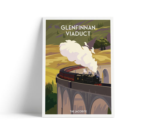 Glenfinnan Viaduct Poster, Railway Bridge Poster Vintage Jacobite Steam Train , West Highland Line, Scottish Art, Travel Poster