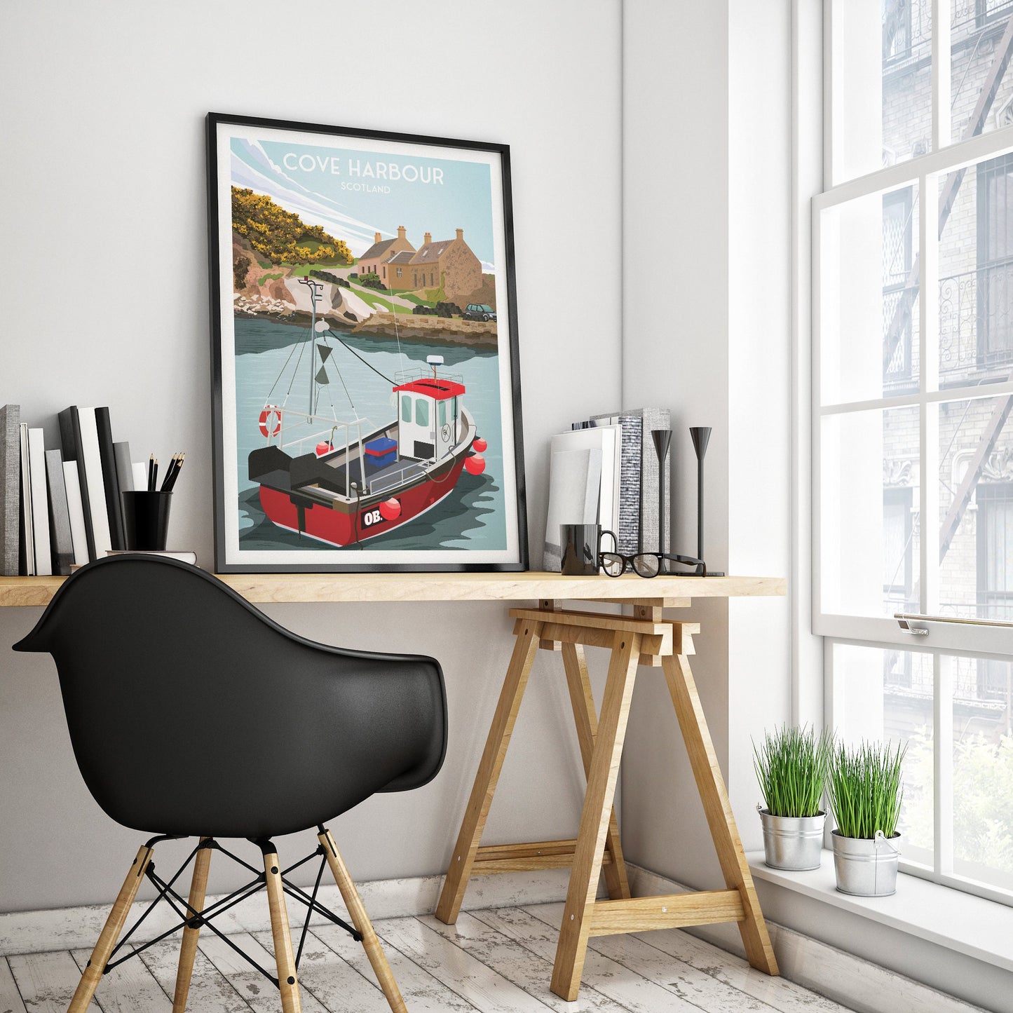 Cove Harbour Print - Travel Poster - Scottish Borders - Cockburnspath - Scottish Wall Art - Scotland Gift