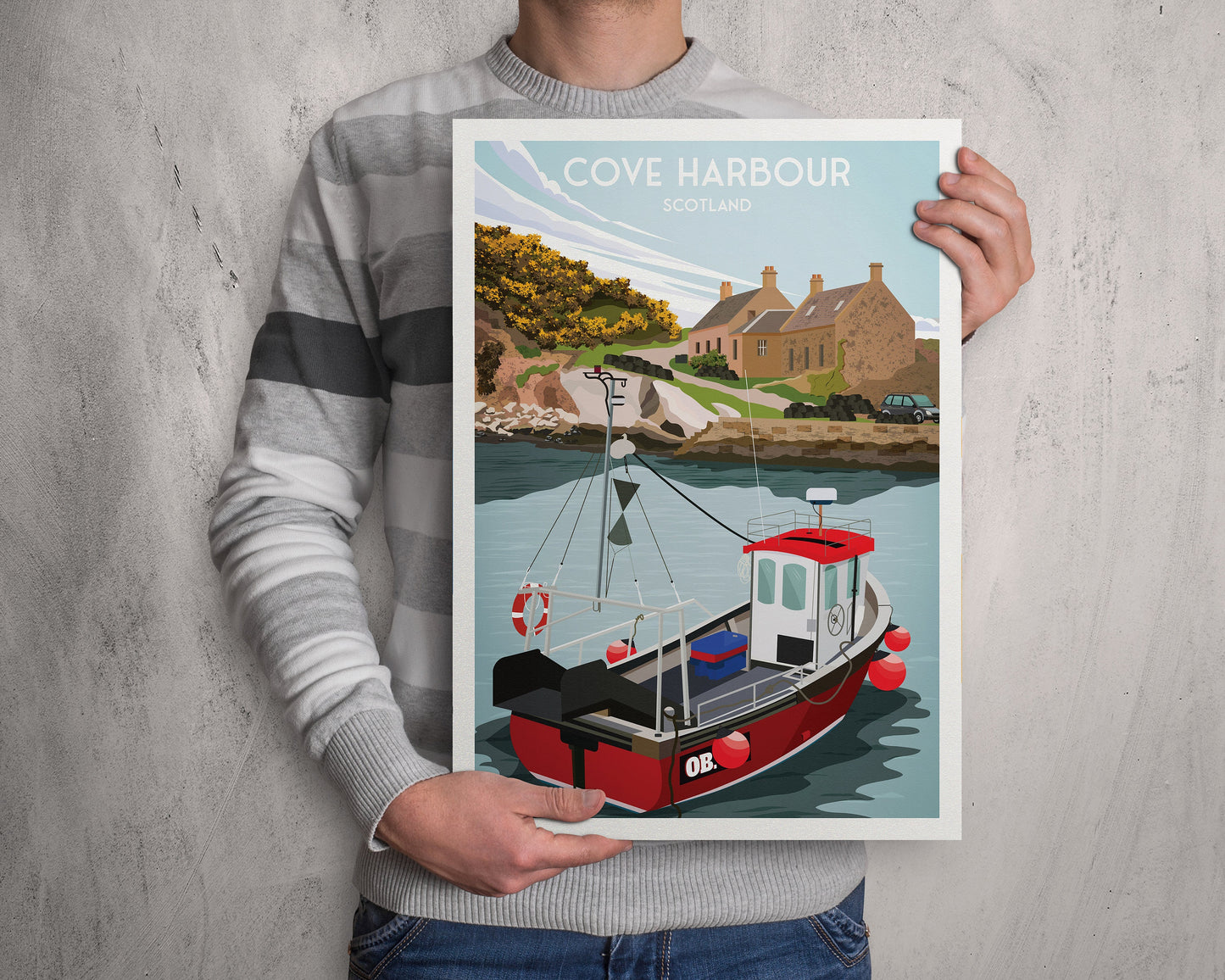 Cove Harbour Print - Travel Poster - Scottish Borders - Cockburnspath - Scottish Wall Art - Scotland Gift