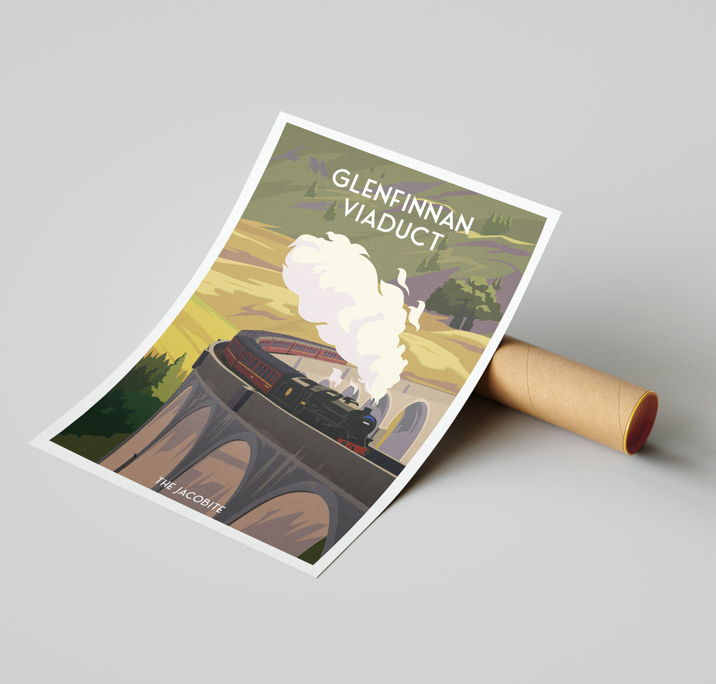 Glenfinnan Viaduct Poster, Railway Bridge Poster Vintage Jacobite Steam Train , West Highland Line, Scottish Art, Travel Poster