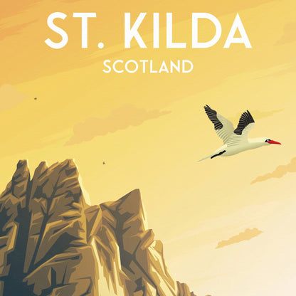 St. Kilda Print featuring Boreray - Gannets - St Kilda Archipelago - Travel Poster - Illustration  - St Kilda Archipelago -  Hirta - Dun