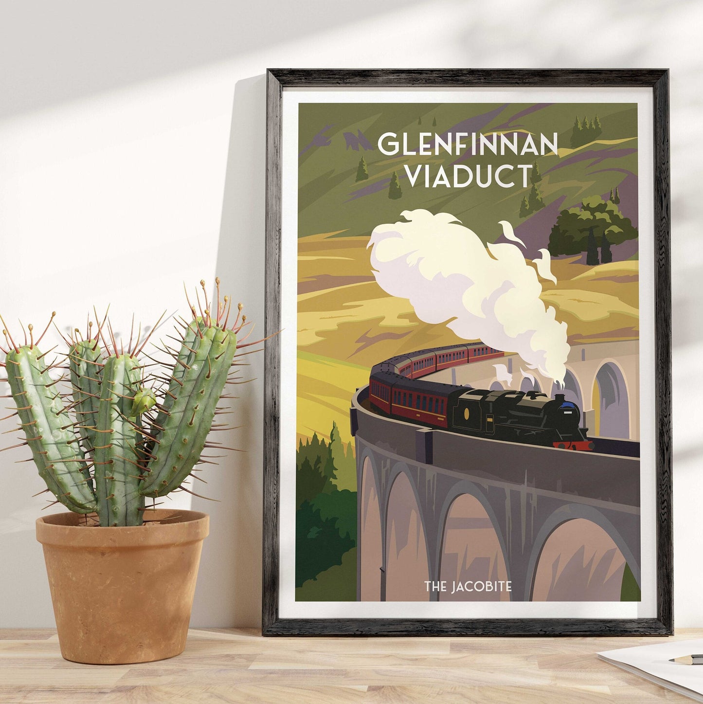 Glenfinnan Viaduct Poster, Railway Bridge Poster Vintage Jacobite Steam Train , West Highland Line, Scottish Art, Travel Poster