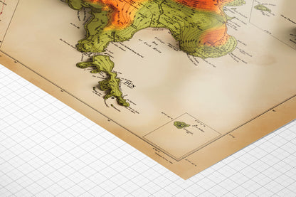 St Kilda Map - 2D Map of St Kilda or Hirta and adjacent islands with 3d illusion effect - Soay - Boreray - Dun - Vintage reproduction