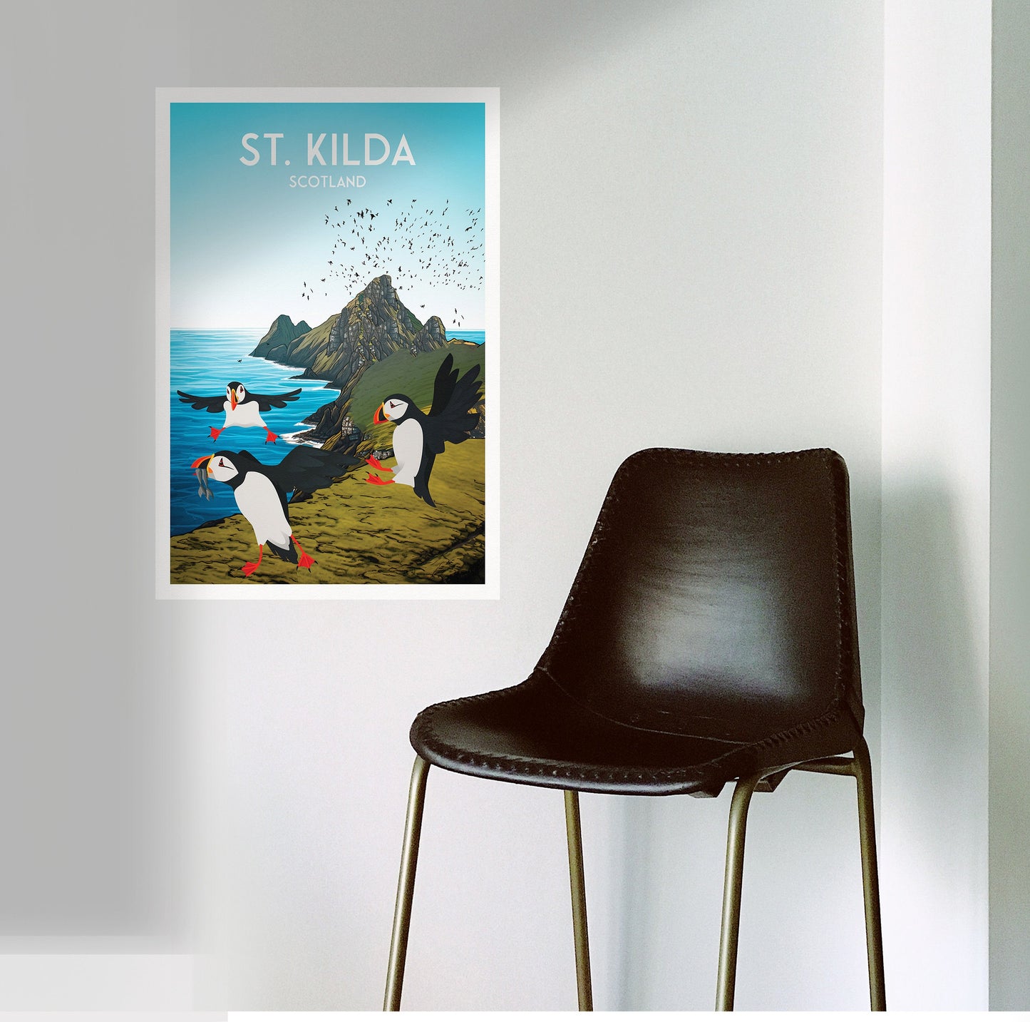 St. Kilda Print - Puffins - Gannets - St Kilda Archipelago - Hirta - Travel Poster - Illustration  - Scottish Island - St Kilda Archipelago