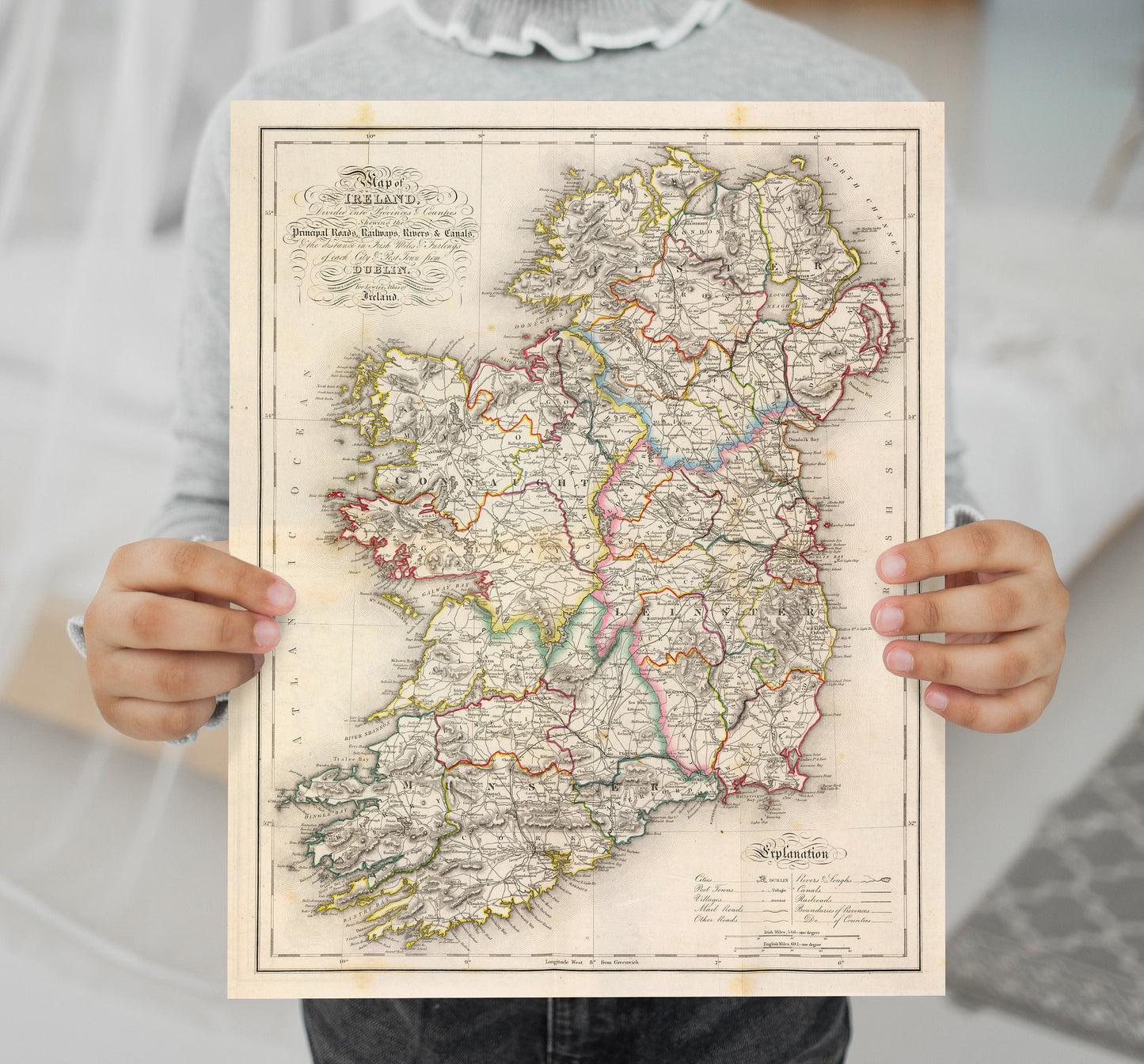 Ireland Map - Old Antique Reproduction Print of Ireland - 1846